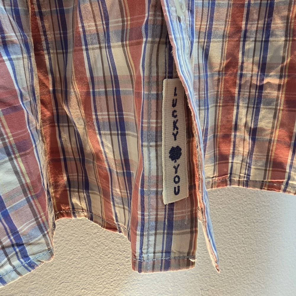 Lucky Brand Shirt Mens Large Red Plaid Pearl Snap Cowboy Outdoors Casual Classic - Picture 4 of 8